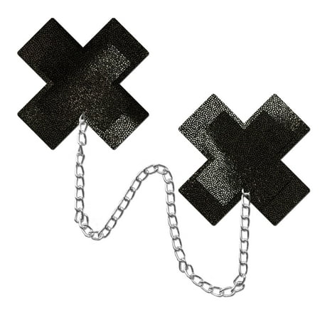

Pastease - Nipple Pasties - Chains: Liquid Black Plus X Cross with Chunky Silver Chain ® - 3 x 3