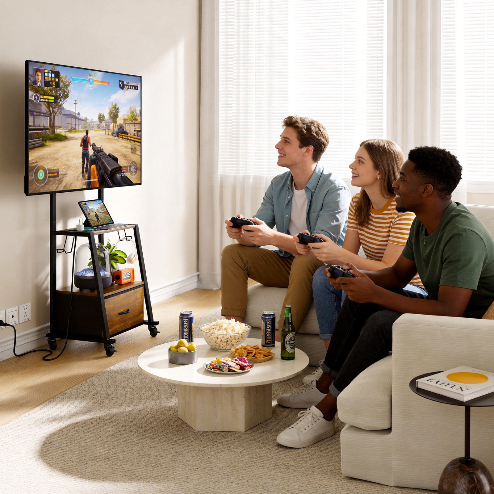 Rolling TV Stand Cart with Wheels for TVs up to 32-55 inch,Portable TV Stand,Mobile TV Cart for Bedroom