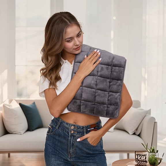 SUNNY HEAT Weighted Electric Heating Pad, 12 x 24 in, 5 Heat Settings, 2-Hour Auto Shutoff, Checkered Flannel, Machine Washable, Charcoal Gray