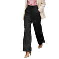 thumbnail image 2 of Women's High Waisted Wide Leg Pants, Single Breasted Office Trousers with Side Pockets, Structured Drape Casual Suit Pants for Work and Business Casual Black XXL, 2 of 5