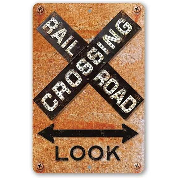 Metal Sign - Railroad Crossing - Durable Metal Sign - Use Indoor/Outdoor - Makes a Great Crossing Sign or a Bedroom Decor Under $20 (8" x 12")