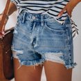 thumbnail image 2 of Fashionable Elastic distressed shorts for women; casual, fringed hem shorts with pockets, perfect for dating or parties, light color, XXL, 2 of 8