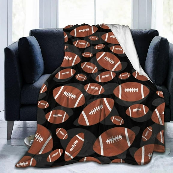 Brown and Black Football Sport Ball Throw Blanket Soft Bed Bedding Warm Cozy Plush Flannel Fleece Blankets Gifts for Kids Boys Teens, Sofa Couch Bedroom Home Decor, 50"x60"