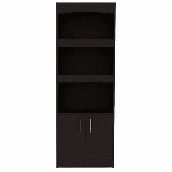 Xukmct 3 Shelves Wood Bookcase with 2 Door Cabinet, Book Storage Shelf for Living Room, Office, Black