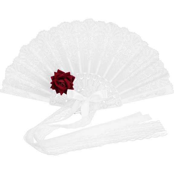 KAKOWELY Vintage Lace Folding Fan White Handheld for Decor and Cosplay