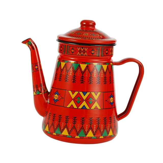 Cafetera de esmalte floral, tetera vintage de esmalte, tetera retro de agua. Rojo 1.2L
