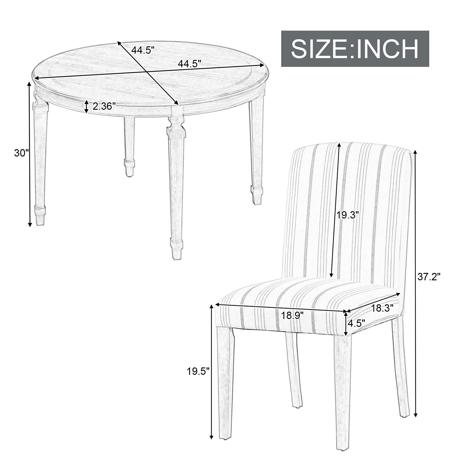 Kadyn 5-Piece Kitchen Dining Table Set, Solid Wood Round Table with 4 Upholstered Chairs for Apartment Kitchen, Natural Wood