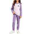 thumbnail image 7 of YUANxueke Girls 2-Piece Fleece Outfit Sets Color Block Long Sleeve Crewneck Top & Cuffed Pant Casual Thermal Loungewear, 7 of 7