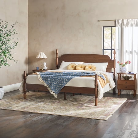 Traditional Walker Edison Easy Assembly Solid Wood Vivienne King Bed - Dark Brown