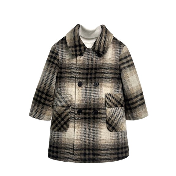 Auroural Boys Pea Coat Size 14 Children's Winter Coats for Kids Double Breasted Lapel Collar Pea Coat Long Sleeve Mid-Long Wool Trench Overcoat with Pockets for Kids 2-15 Years