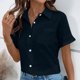 thumbnail image 2 of TaTaai Women's Casual V-Neck Top Short Sleeve Button Front Solid Color Blouse Soft Lightweight Comfy Spring Summer Daily Beach Wear Gift, 2 of 7