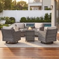 thumbnail image 2 of Opohoro 5 Piece Outdoor Rattan Fire Pit Set with Swivel Rocker Chairs and Square Fire Pit Table, All-Weather Wicker Conversation Set for Porch, Deck, Balcony, 2 of 14