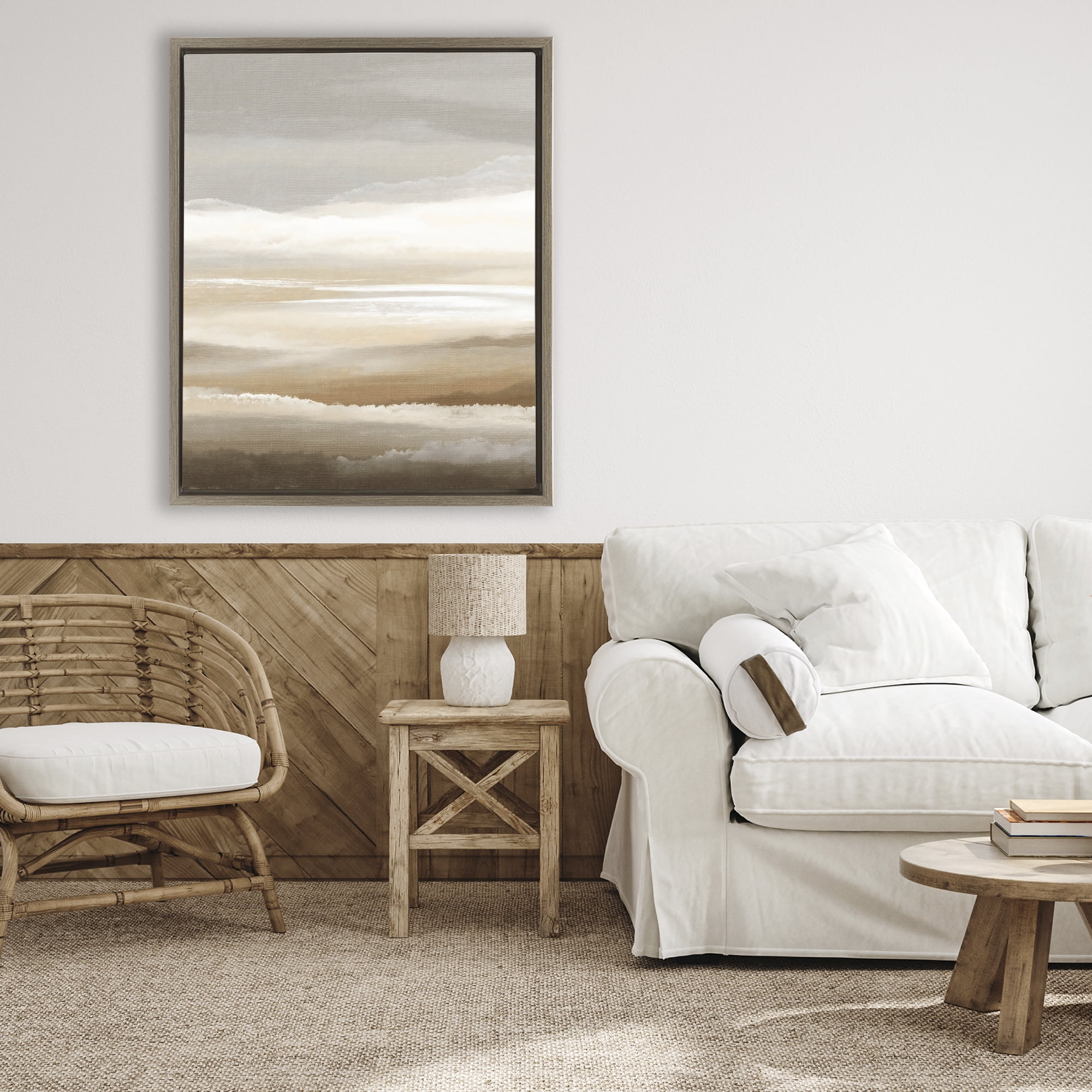 Stupell Industries The Horizon Serene Cloud Layers Brown Framed Floater Canvas Wall Art, design by Ink Drop Loft