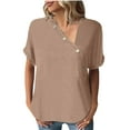 thumbnail image 4 of Womens Blouses Solid Color Button Stylish Loose Short Sleeved Women's T Shirt Going Out Tops for Women, 4 of 4