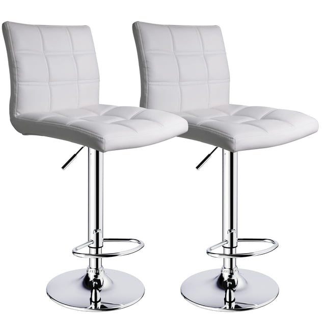 Tabourets de Bar Réglables en Cuir PU Carré Moderne avec Dossier, Ensemble de 2, Tabouret Pivotant Hauteur Comptoir (Marron Rétro)