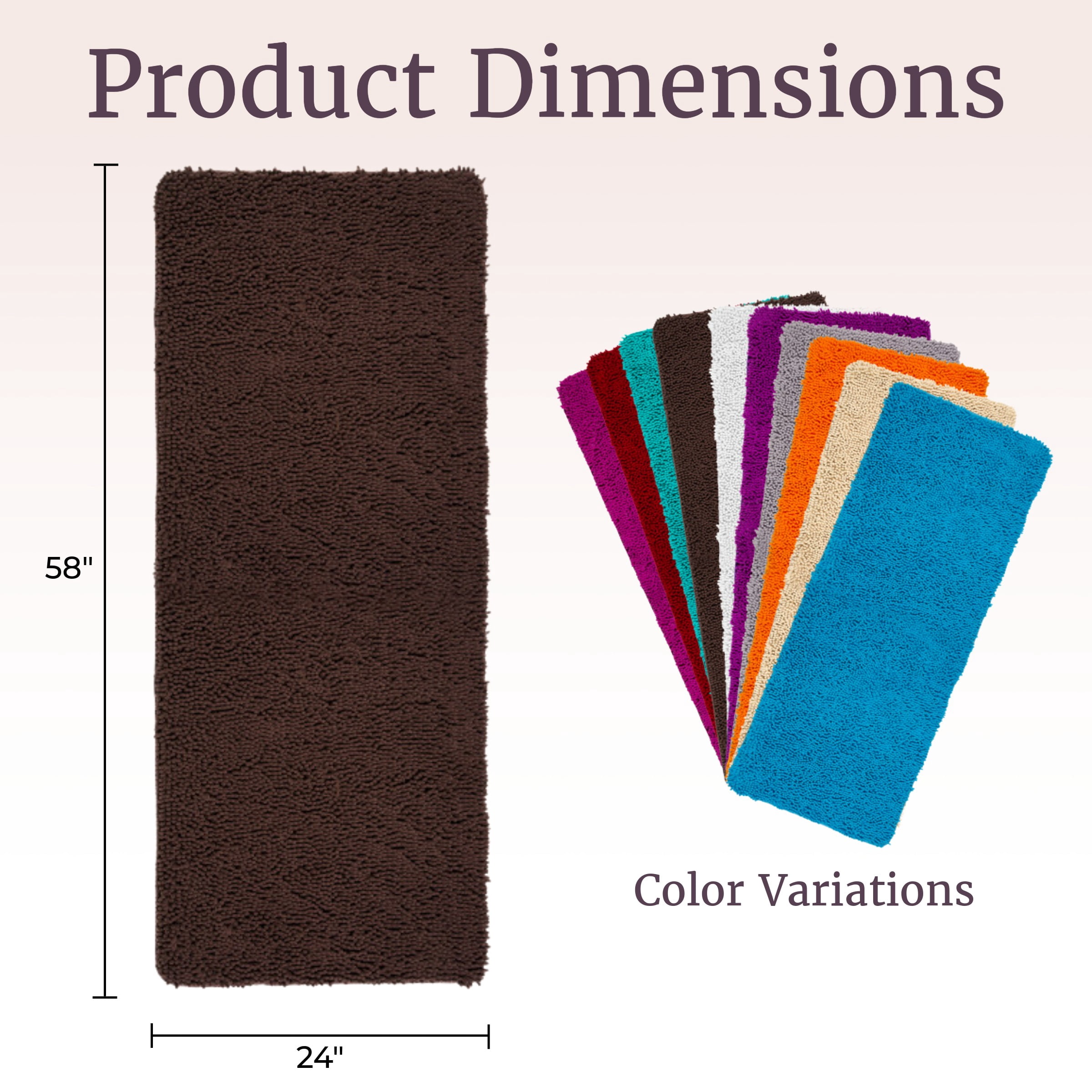 Lavish Home 58x24 Memory Foam Bath Mat with Plush Chenille Shag (Chocolate)