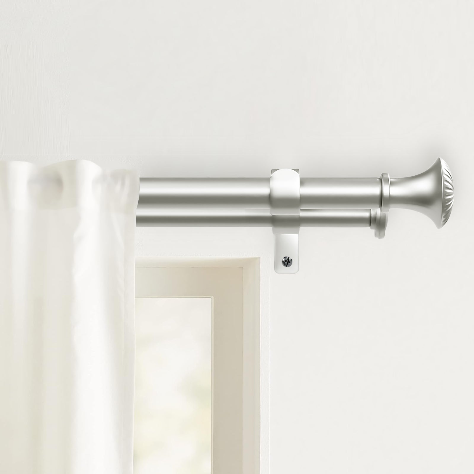 Ridicili 5/8" Telescoping Double Curtain Rods with Trumpet Finials, Pewter,48"-84", 5/8 Inches Front and 1/2 Inches Back Double Window Drapery Rod