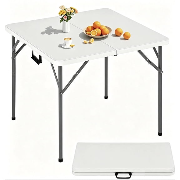 BIQWBIC Square Fold-in-Half Table with Anti-Arch Leg Lock, Sturdy & Portable Light-Weight Design for Outdoors