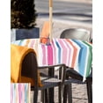 thumbnail image 5 of Boanket Outdoor Tablecloth with Umbrella Hole for Patio/Picnic/Party/Camping, Rainbow Striprs Waterproof Table Cloth Square Cover Washable, Gradient Modern Geometric Abstract (54"x 54"), 5 of 7