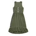 thumbnail image 5 of Guieoi Summer Dresses for Women under $10 Plus Size Solid-Color Casual Washed Wrinkle Button-Down Hem Asymmetrical Ruffled Sleeveless Dress Green L, 5 of 6