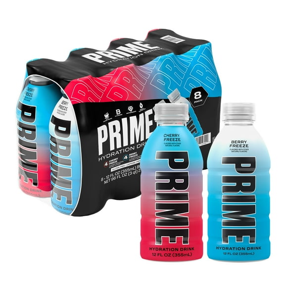 Prime Hydration Sports Drink, Duo Pack, Blue Freeze, Cherry, 12 fl oz, 8 Pack, Bottles