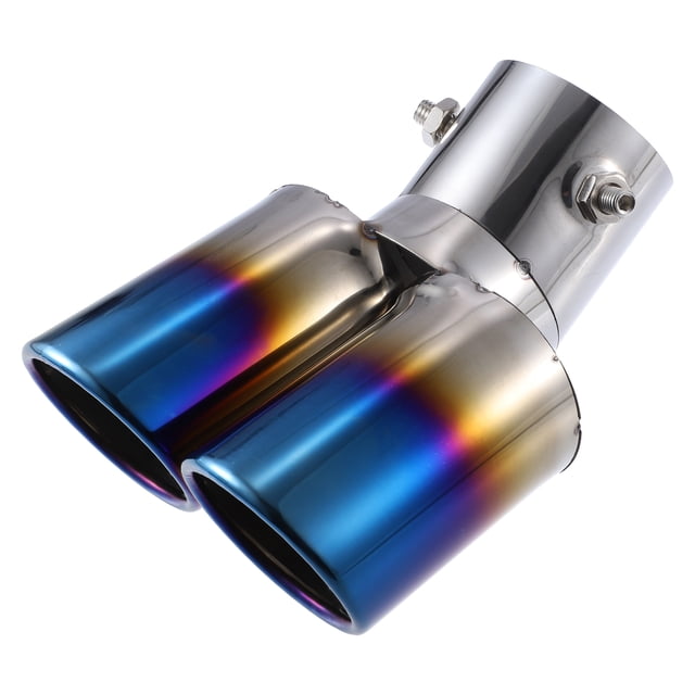 Coche Doble Escape Punta Tubería Doble Salida 2.4' Metal Horno Azul Unique Bargains