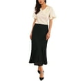 thumbnail image 2 of Women's Lace Floral Skirts Ruffle Hem High Waist Cocktail Midi Skirt 2XL Black, 2 of 6