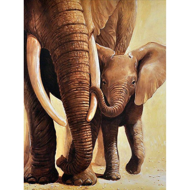 Pintura de diamante (DE6386) Dibujo de elefante cuadrado 5D DIY 50x70cm Hugtrwg Para estrenar