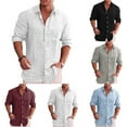 thumbnail image 5 of CENL Mens Cotton Linen Long Sleeve Shirt Solid Baggy Button-down Tops T Shirt Blouse, 5 of 9