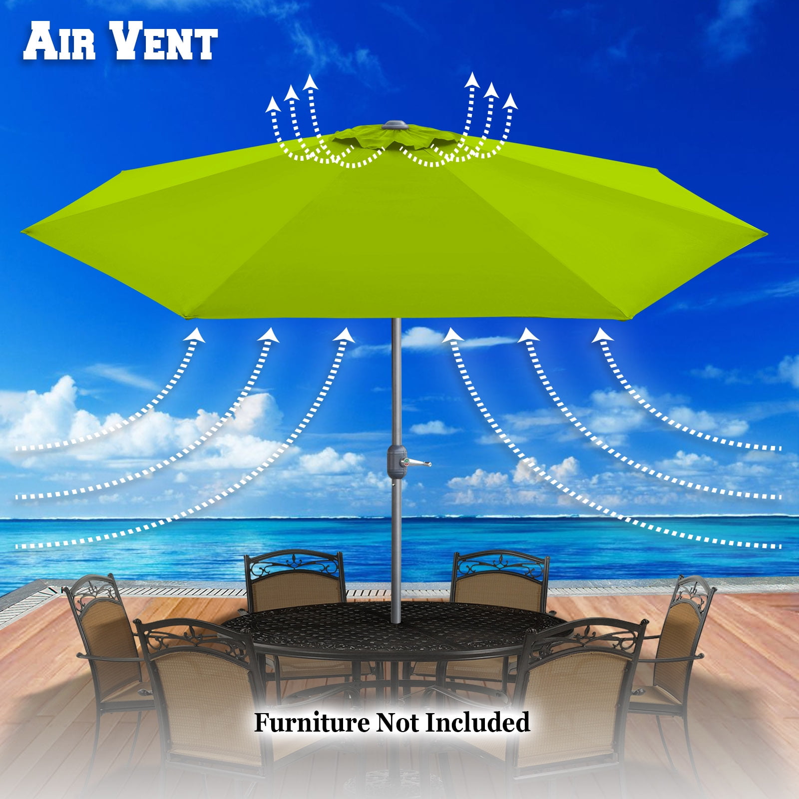 Sunrise 9' Outdoor Umbrella with 8 Ribs, Tilt, and Crank, Patio Garden Market Sunshade Umbrella (Lemon Green)