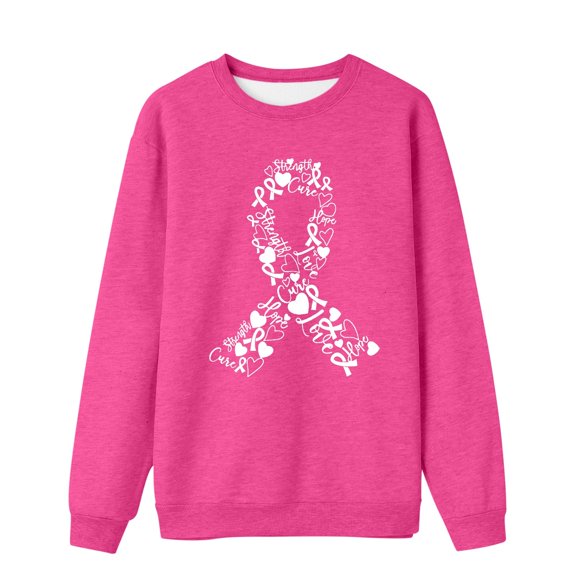 Cancer Awareness Sweatshirt Pink Ribbon Pullover Hoodie for Women, Cancer Fighter Long Sleeve Tops