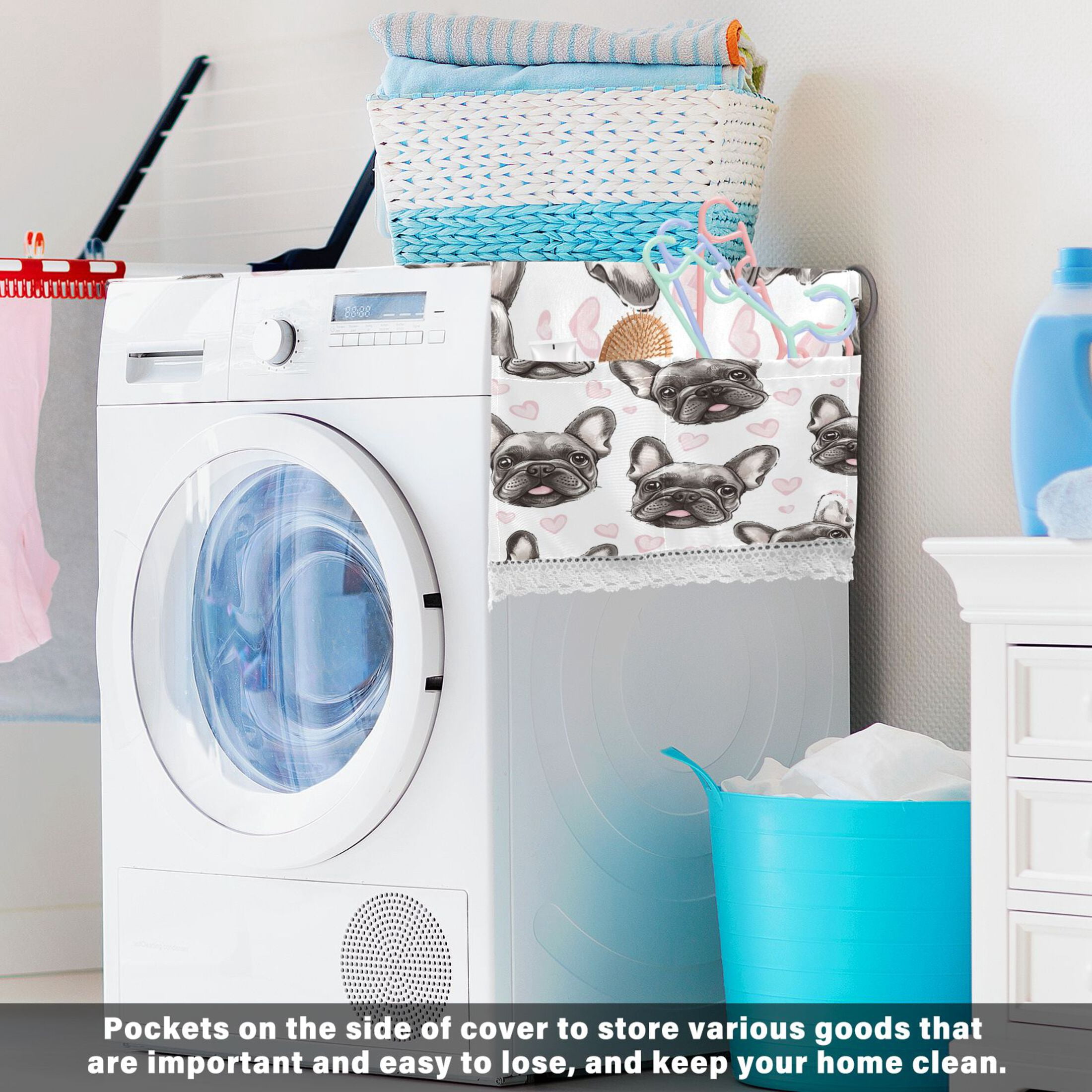 WOBOGO Adorable French Bulldog Faces Pattern Washing Machine Cloth Dryer Refrigerator Top Cover Protective Non-Slip Mat For Kitchen Laundry
