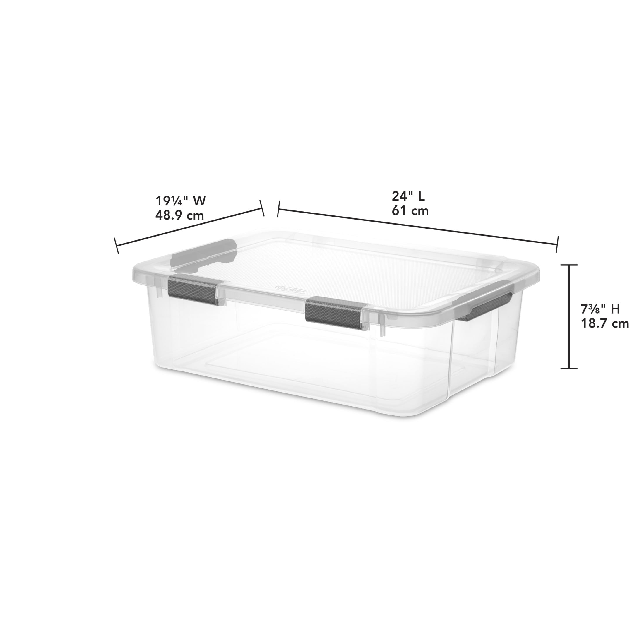Sterilite 40 Quart HingeLID Clear Storage Bin with Latch Lid and Comfort Grip, Dark Gray, 6 Pack