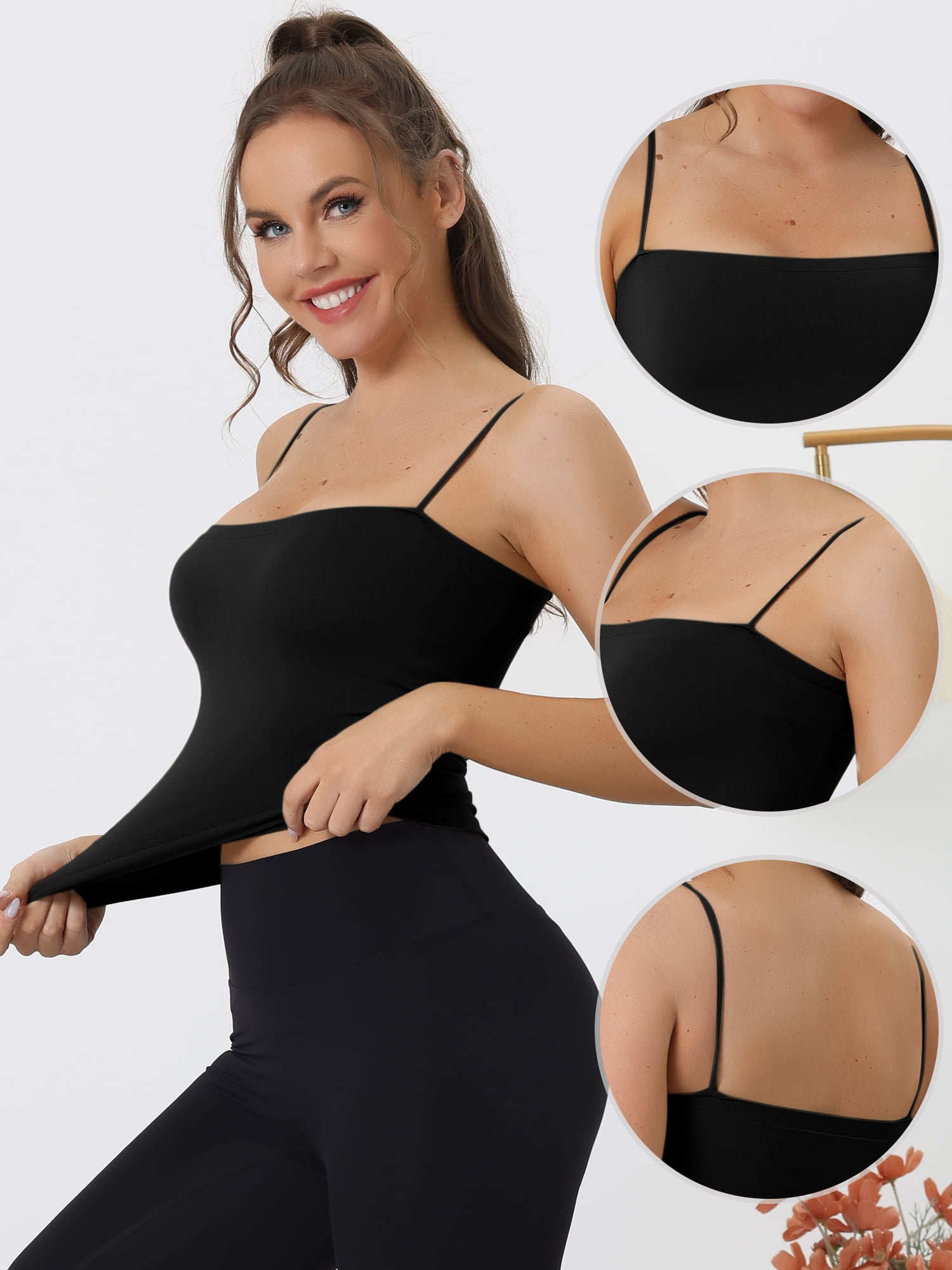 Unique Bargains Women's Bandeau Camisole Spaghetti Strap Padded Sleeveless Tank Top XS Black