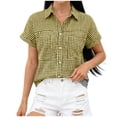 thumbnail image 4 of Karight Button Down Shirts for Women Cap Sleeve V-Neck Collared Blouse Summer Gingham Checkered Shirt Casual Cotton Shirts, 4 of 7