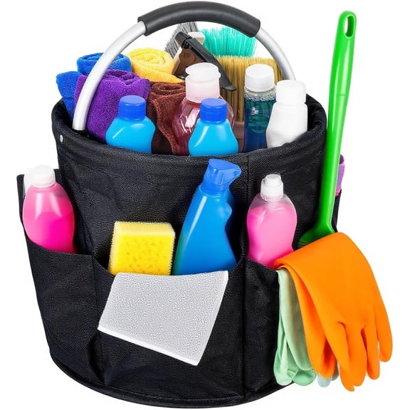Cleaning Caddy with Handle, 18L Foldable Cleaning Supplies Organizer, MultiPocket Large Cleaning Caddy Bag, Multifunctional Organiser for Home, Kitchen,Bathroom Professional Cleaning Supplies