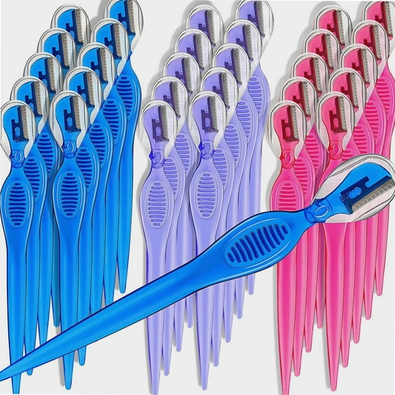 30 Pcs Womens Face Razor Eyebrow Razor Trimmer Shaver with Precision Cover, Multipurpose Face Hair Removers for Women Face Grooming Facial Lip Razor (Rose Red, Blue, Purple)