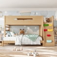 thumbnail image 3 of Harper & Bright Designs Twin XL over Full Bunk Bed with Storage and Wardrobe, Solid Wood Bunk Bed Frame with Rock Climbing Slide, Solid Wood Bed Frame with Guardrails for Boys Girls, Natural, 3 of 14