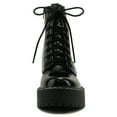 thumbnail image 3 of Soda Women Combat Army Military Riding Platform Lug Sole Block High Heel Boots Side Zipper Lace Up FLING-S Black Patent 9, 3 of 4