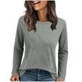 thumbnail image 2 of Nmnitkp Women's Tops Casual Solid Round Neck Loose Striped Long Sleeve Shirts for Women,Comfortable and Soft Women Blouses Gray,M, 2 of 8