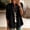 Black, variant on Women's Brushed Denim Jacket With Tassel Trim, Casual Long Sleeve Buckle Coat, Loose Fit With Chest Pocket