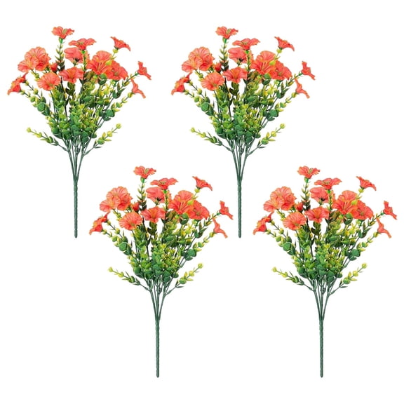 AUHomi 4 Pcs Artificial Morning Glory Flowers for Outdoors, Silk Morning Glory Bush, Faux Flowers UV Resistant Artificial Flowers for Outdoor Decor, Garden Patio Grave Table Centerpiece (Orange)