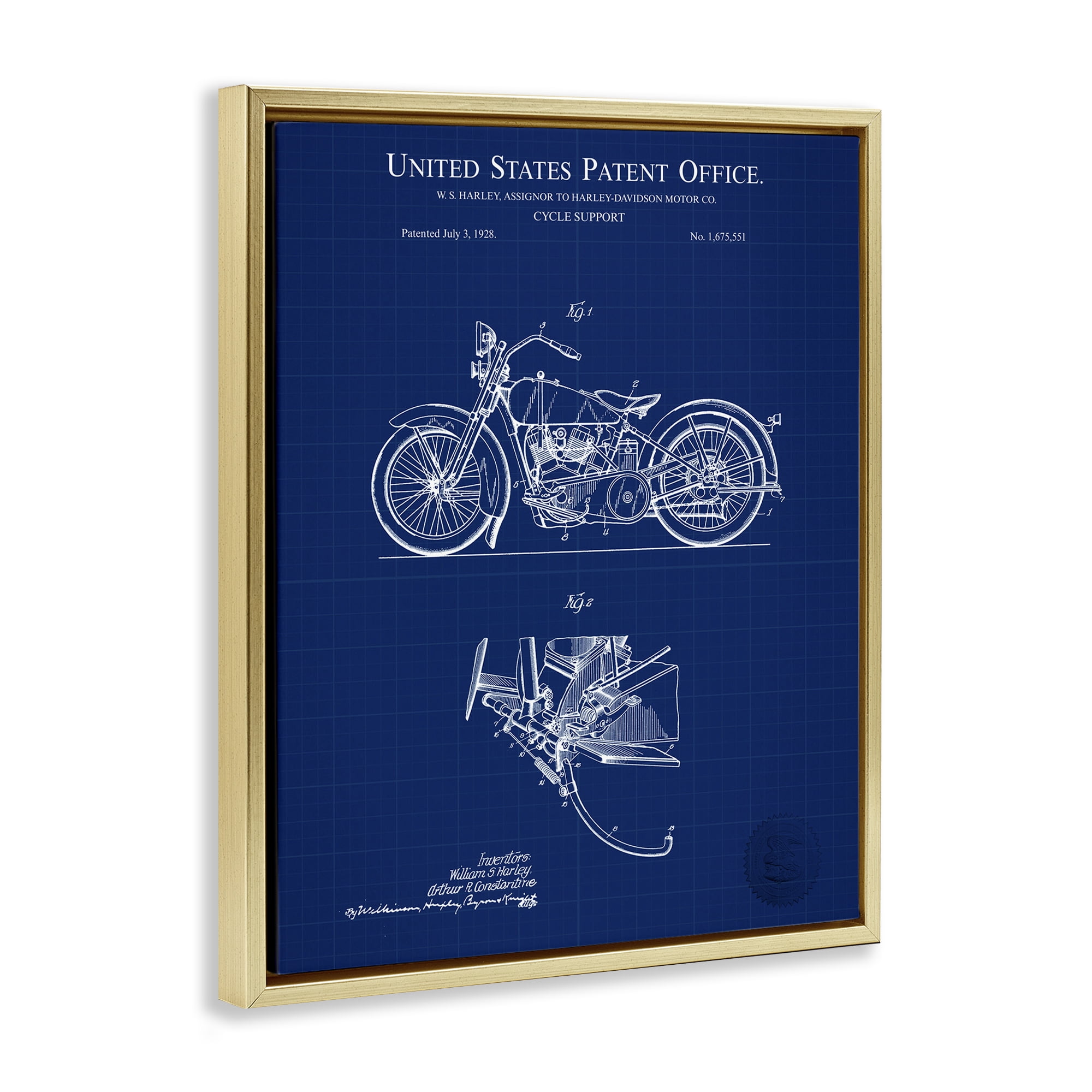 Stupell Industries Cycle Support Blueprint Transportation Painting Gold Floater Framed Art Print Wall Art, 25 x 31