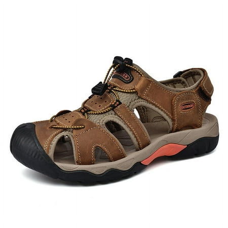 

ZBCHLJ Men s Closed-Toe Outdoor Sandals - Suede Leather Rubber Sole Breathable Anti-Collision Slip-Resistant for Hiking Beach Travel Casual Wear