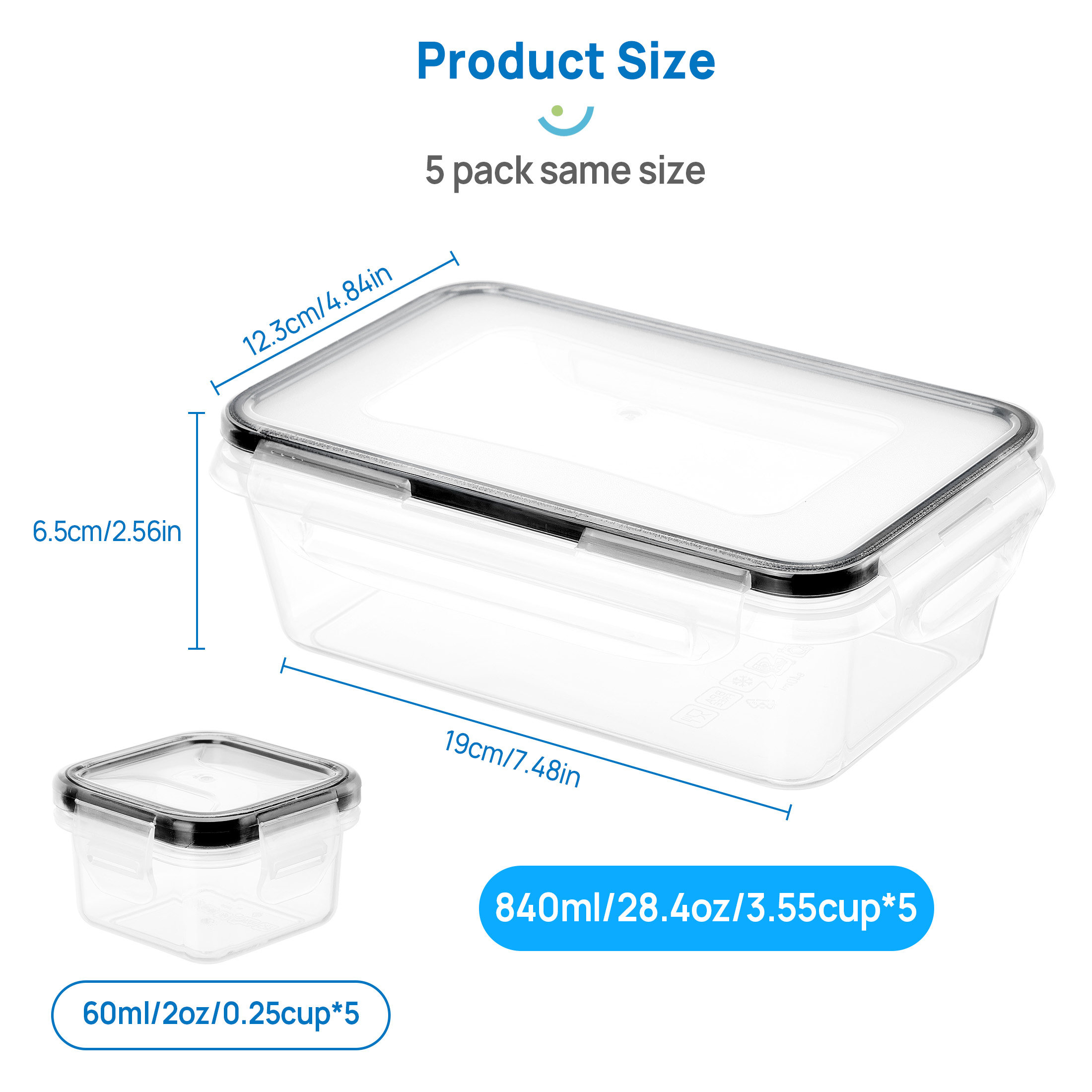 Sindcom 5-Pack Food Storage Containers with Lids, Black photo 3