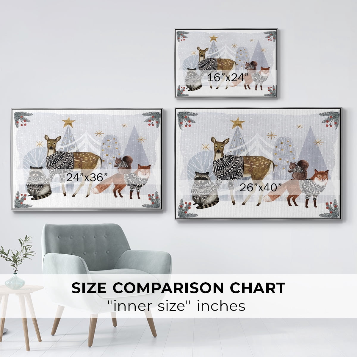 Cozy Christmas Collection A - Framed Gallery Wrapped Holiday Canvas - 17 x 25 - Silver Frame