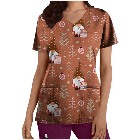 

Yyeselk Women Scrubs Tops Short Sleeve V Neck Cartoon Pattern Tops Nursing Working Uniform with Pockets Casual Blouses Pullover Shirts T-Shirts Tshirts Tee Shirt Dark Gray XL