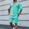 thumbnail image 2 of VBTAPA Mens Short Sleeve Shirt and Shorts Set Color Block Casual Tracksuit 2 Piece Summer Beach Outfits with Pockets Sky Blue XXXXL, 2 of 7