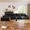 thumbnail image 4 of Muumblus 135" Cloud Sectional Sofa with Left Chaise, Cozy L-Shaped Modular Sofa, Plush Corduroy Sleeper Bed Couch, No Assembly Required, Black, 4 of 9