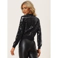 thumbnail image 4 of Disfraz de navidad Top de lentejuelas para mujer, manga larga, brillante, brillante, para fiesta, chaqueta de bombardero Negro M, 4 of 6